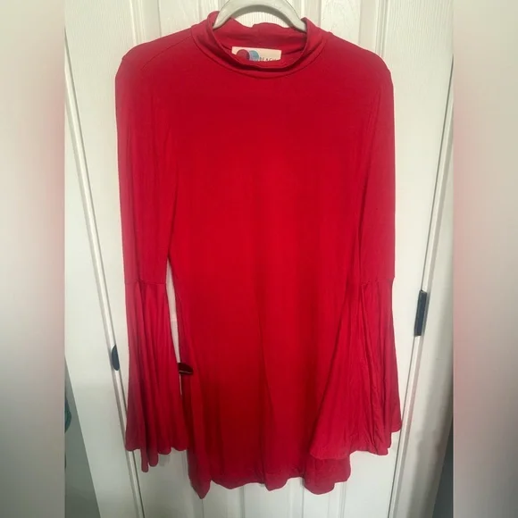 Free People Beach Boho Bell Sleeve Red Dress Size M - Picture 2 of 5